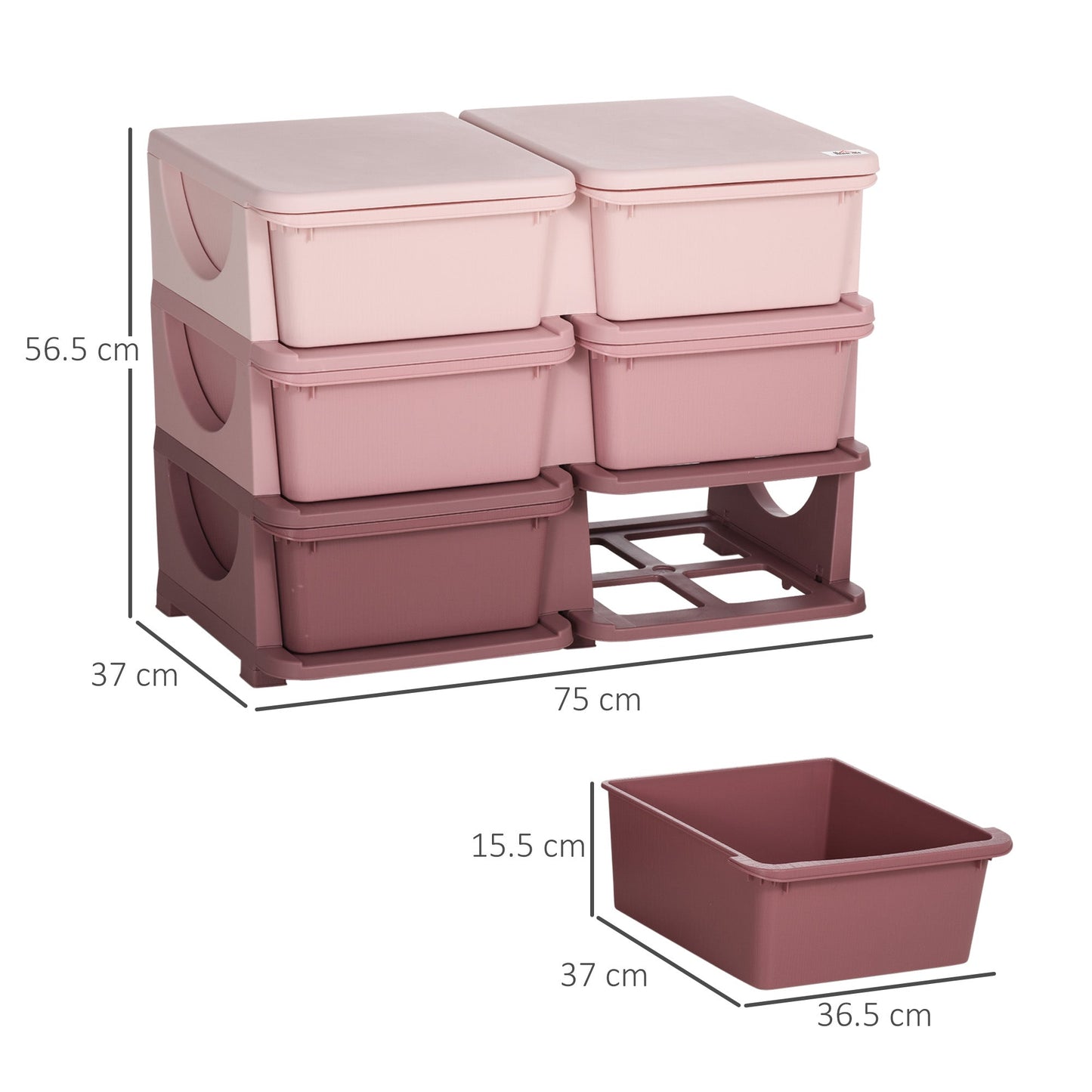 HOMCOM Kids Storage Unit, z sześcioma szufladami - różowy