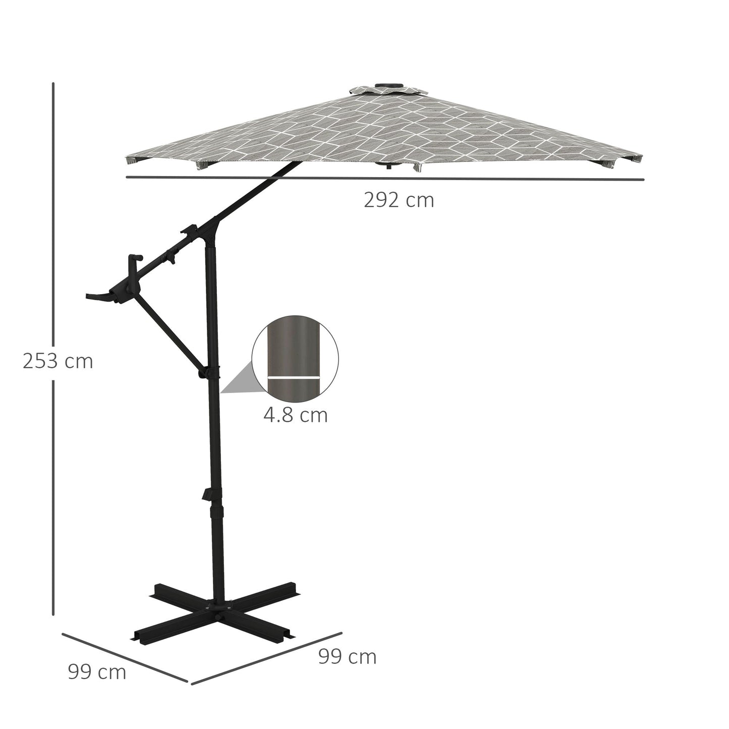 Outsunny 3(m) Convertible Cantilever Parasol and Centre-post Garden Parasol with Cross Base, 360¡ Rotation Banana Parasol with Crank Handle and 8 Ribs, Hanging Patio Umbrella, Black and White