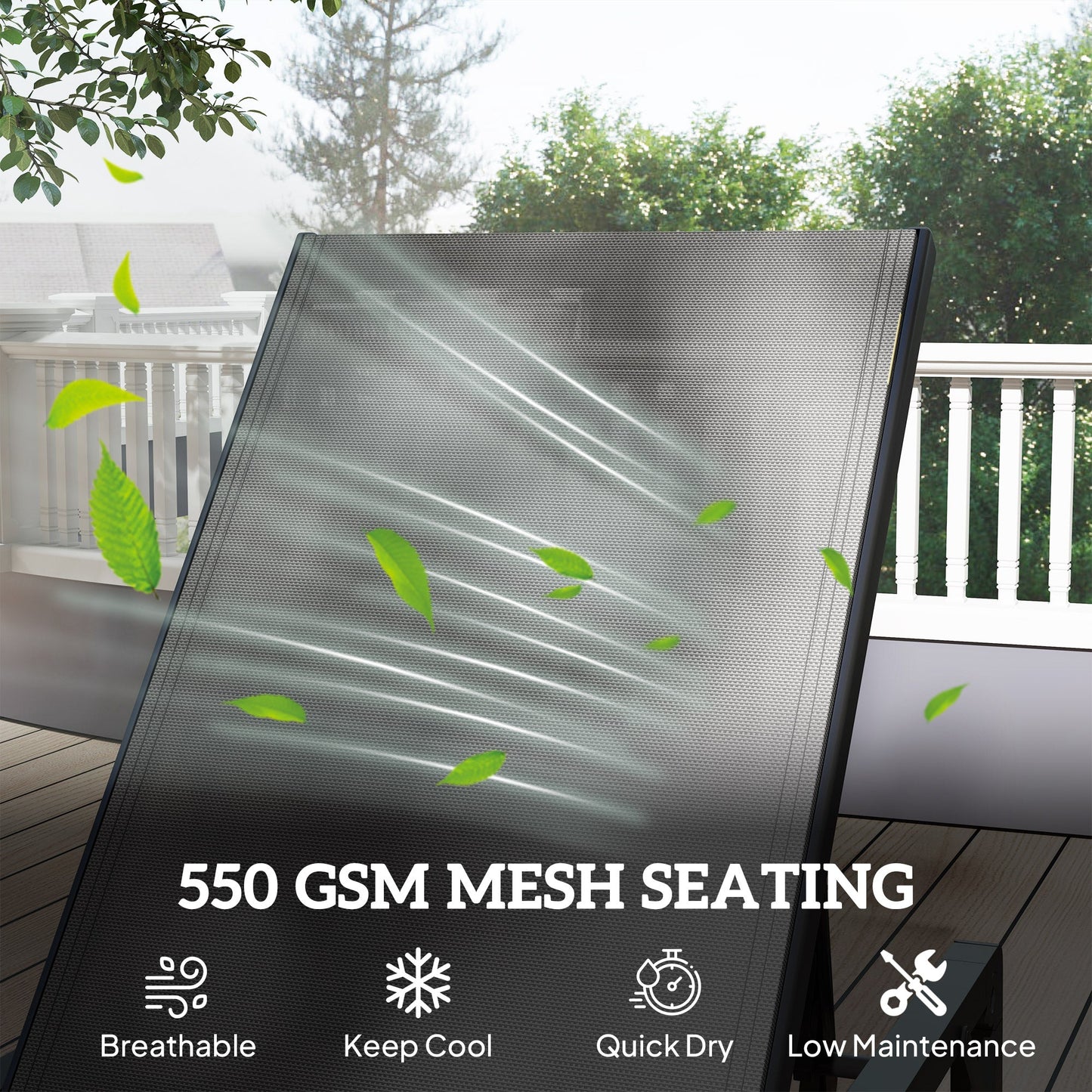 Outsunny Folding Sun Lounger Set of 2, 5-Position Adjustable Reclining Garden Loungers, Garden Chaise Lounge Sunbed Recliner Chairs with Steel Frame for Beach, Porch, Patio, Camping, Light Grey