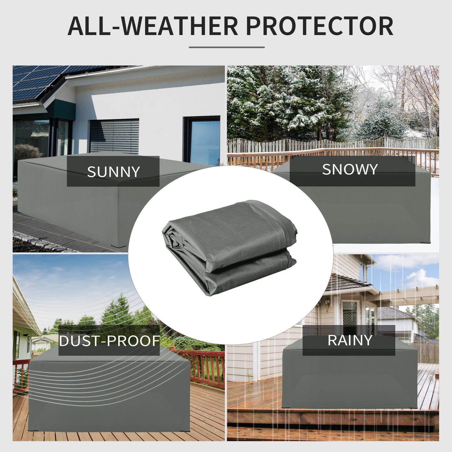 Outsunny 600D Oxford Patio Set Cover Outdoor Garden Rattan Sun Lounger Furniture Protection Cover Protector Wodoodporny Anty-UV Ciemnoszary 275L x 205W x 90Hcm