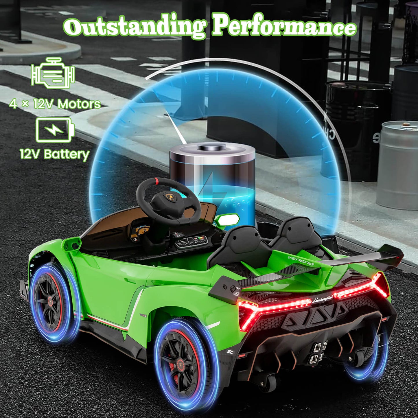 4WD Kids Ride On Sports Car Lamborghini with Taillights-Green