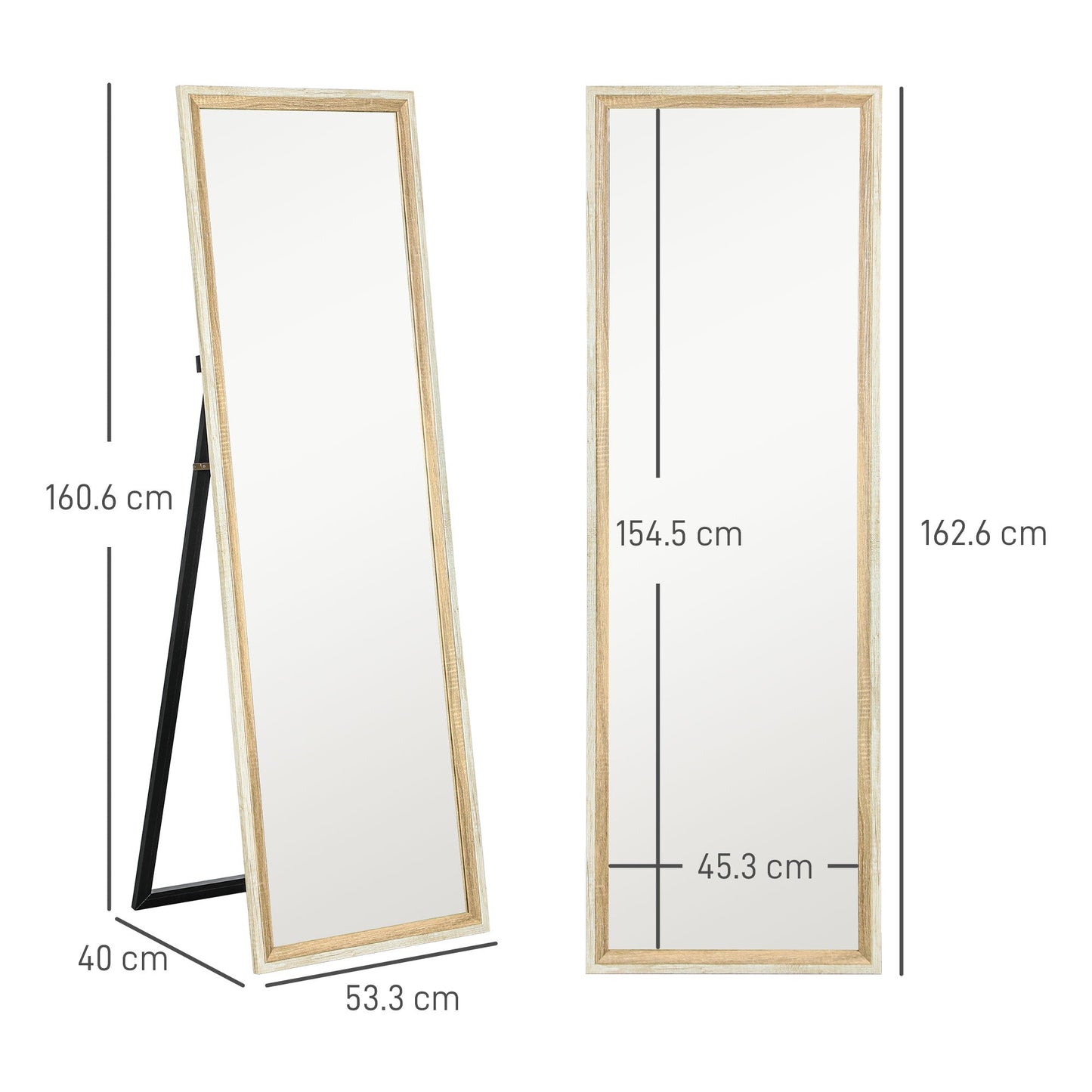 HOMCOM 162,6 cm Dwukolorowe lustro na całą długość - biały/odcień dębu