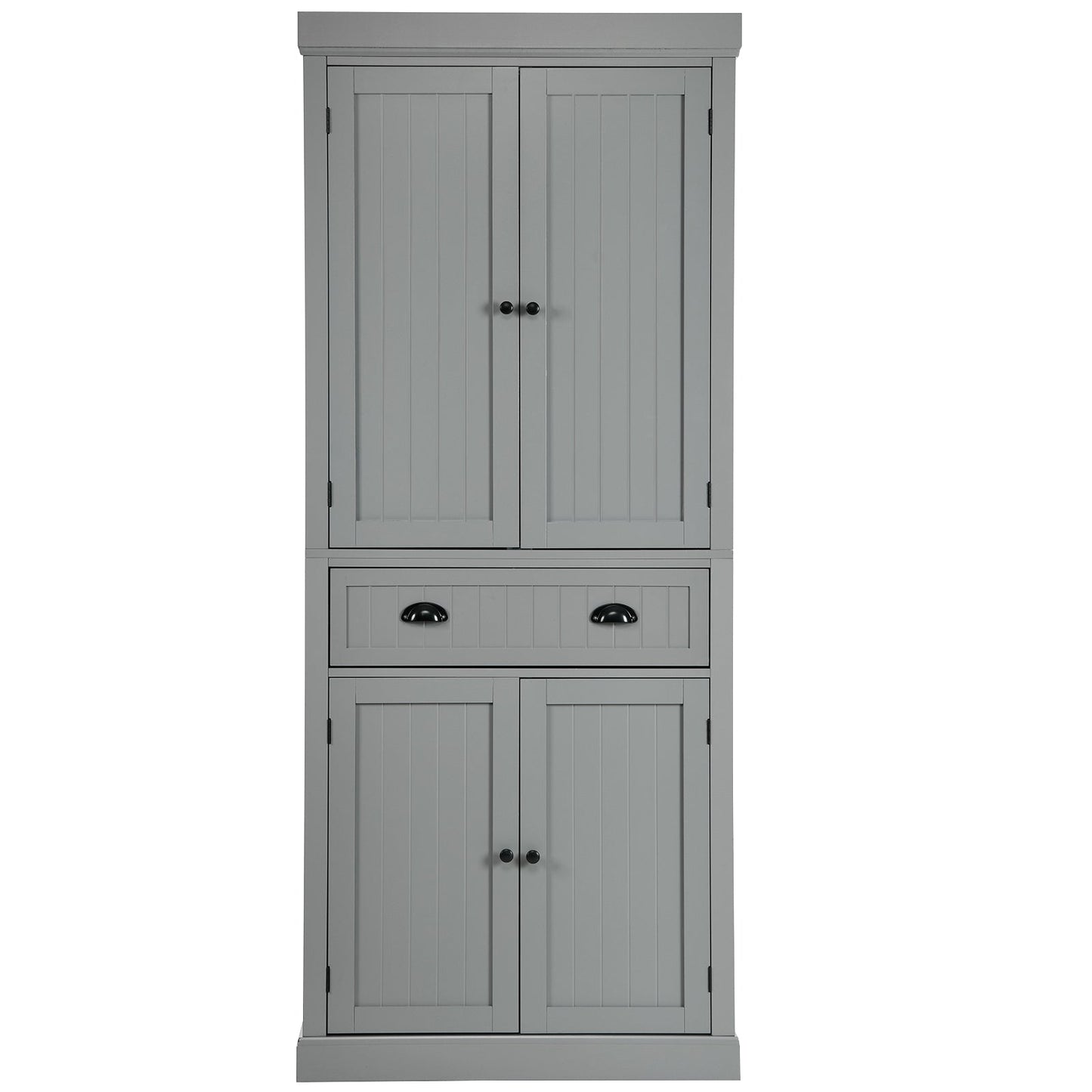 4-Door Tall Kitchen Cupboard Adjustable Shelves and Drawer-Grey