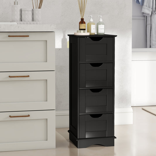 4-Drawer Bathroom Cabinet Narrow Floor Standing Cabinet-Black