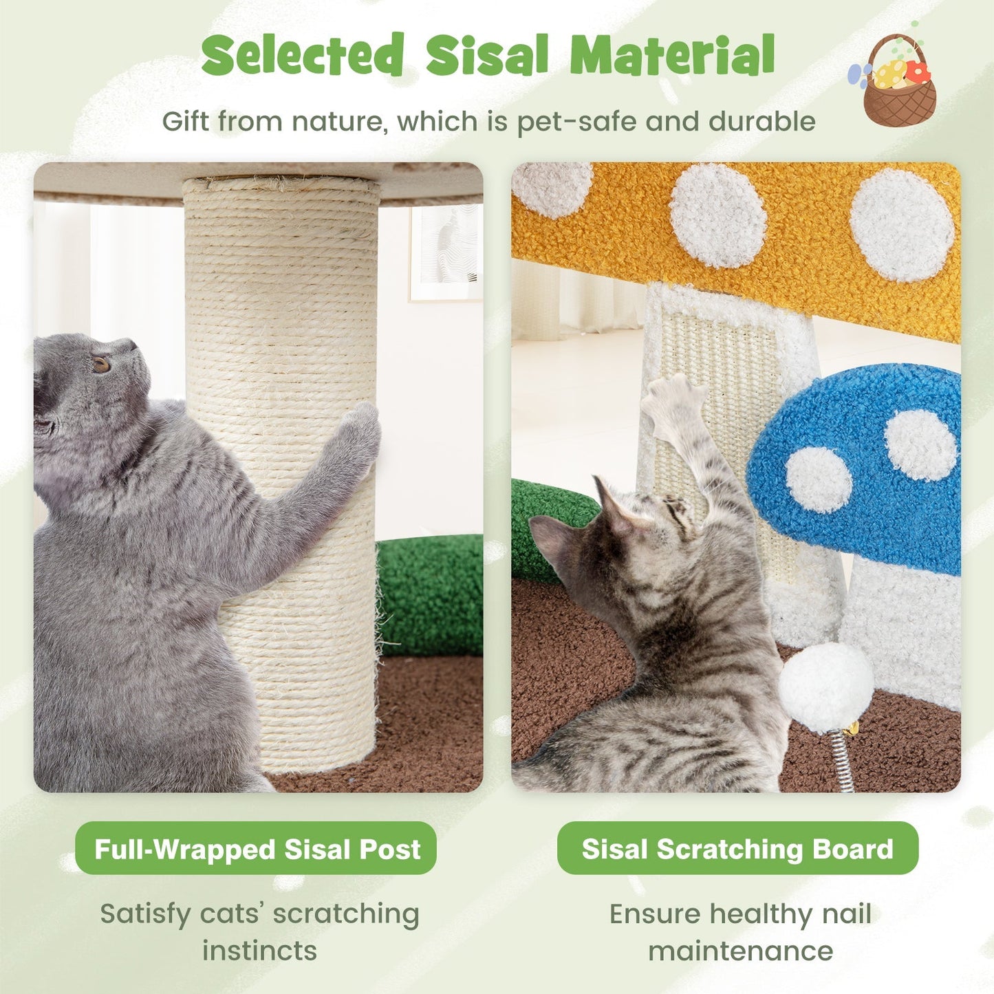 4-In-1 Cat Tree with Condo and Platform with Full-Wrapped Sisal Post-Multicolor