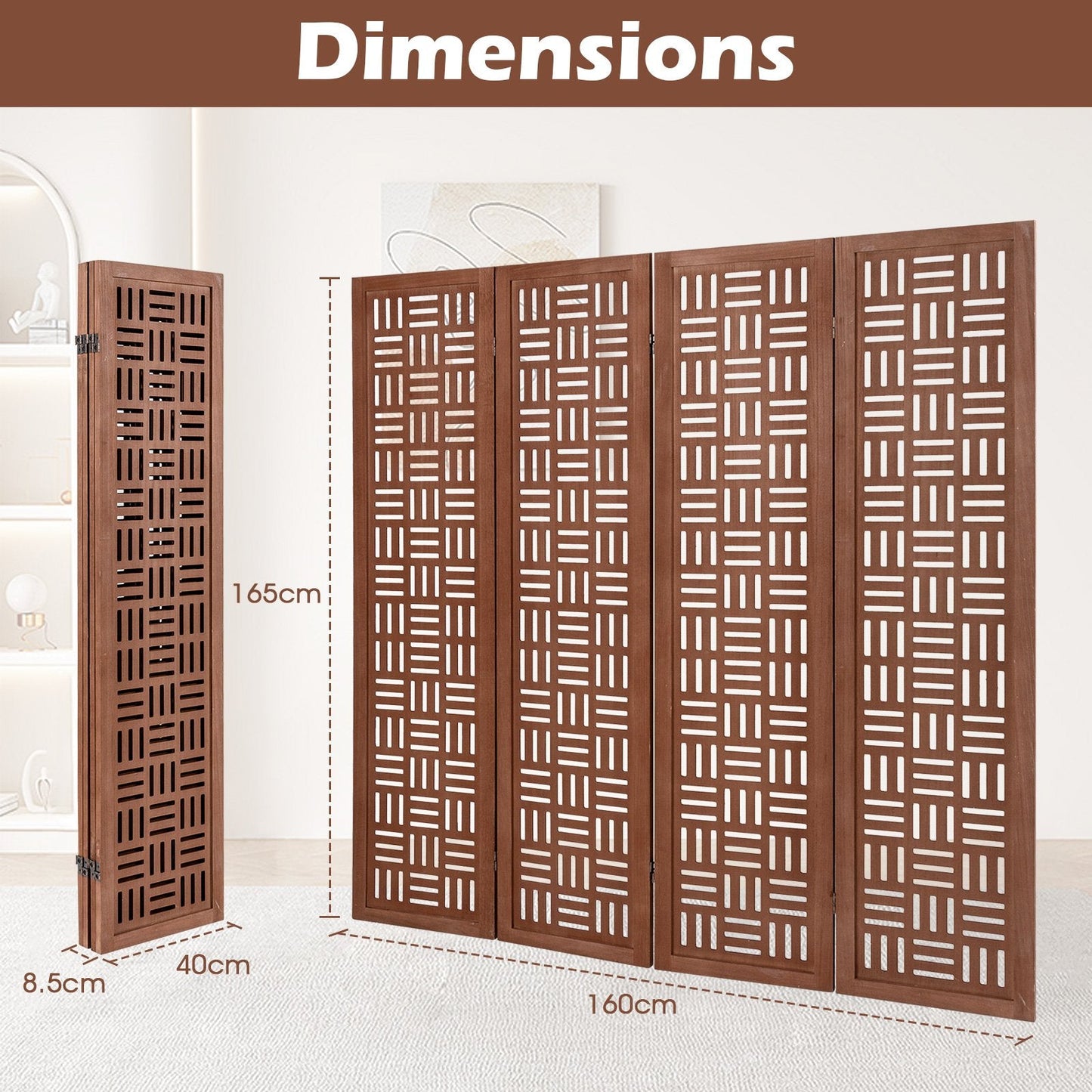 4/6 Panel Room Divider with Double Action Metal Hinges-4-Panel
