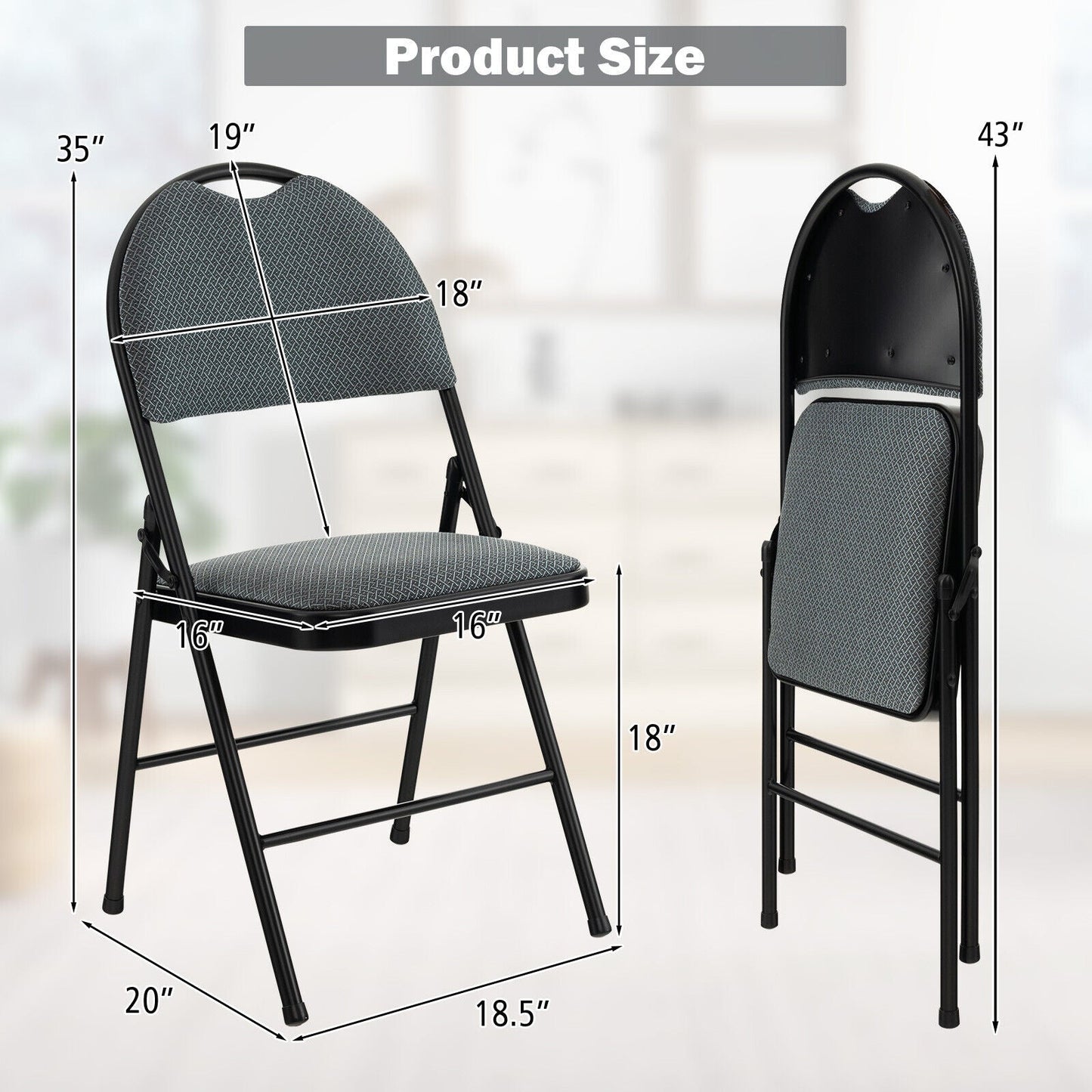 2/4 Pieces Padded Folding Dining Chairs with Backrest-Set of 4