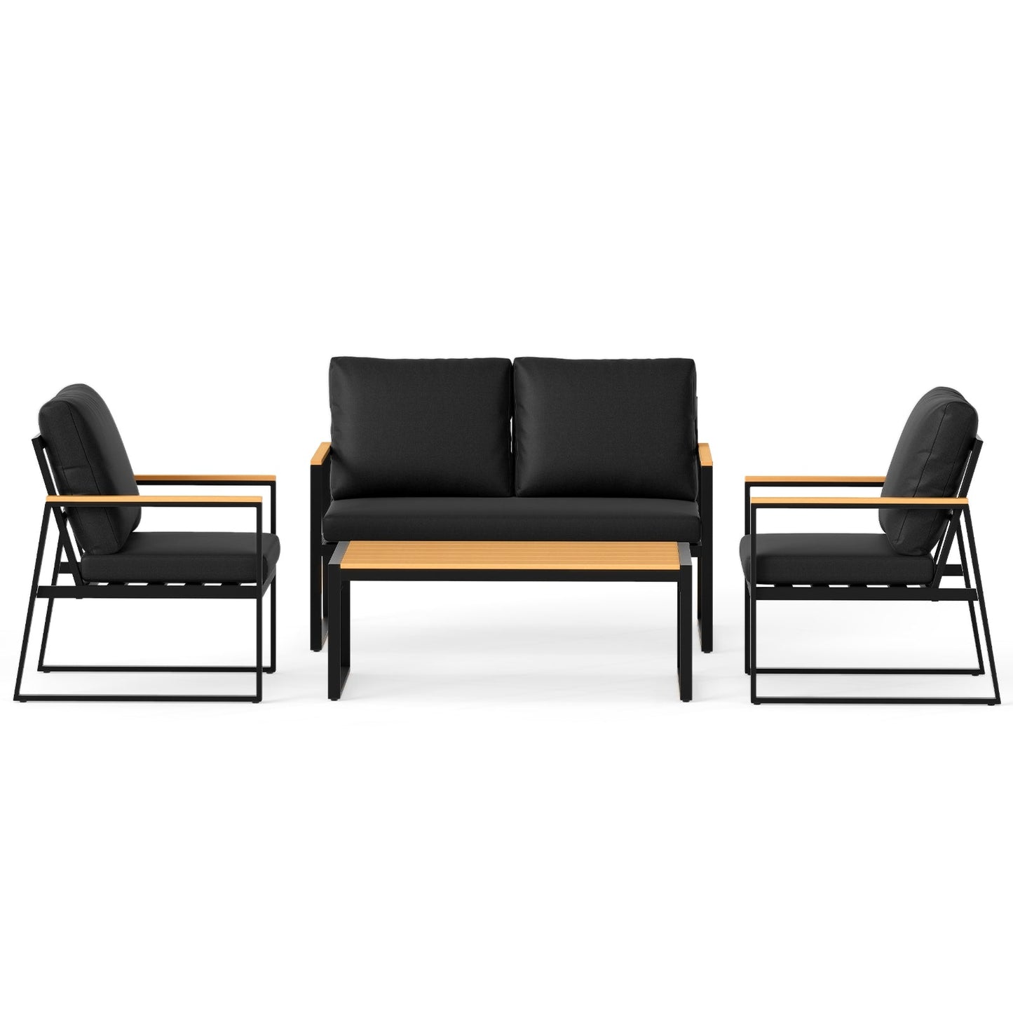 4 Pieces Patio Furniture Set with Thick Cushions for Backyard-Black