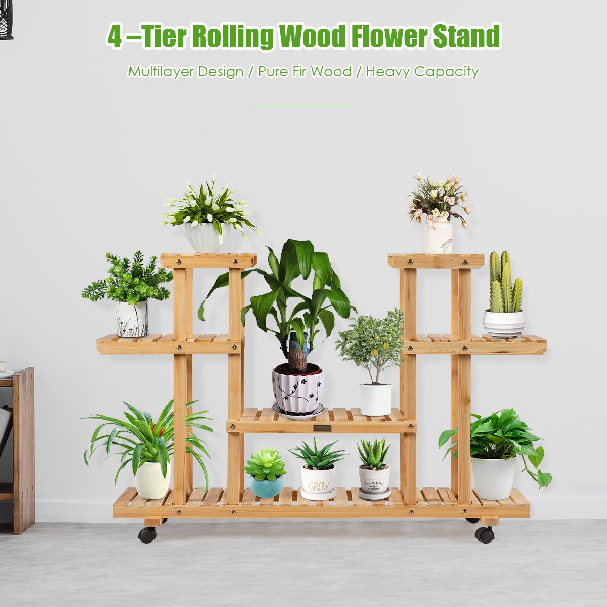 4-Tier Flower Plant Stand Shelf with 8 Shelves-Natural