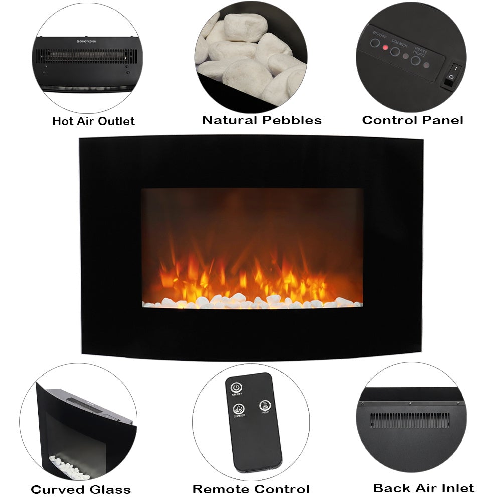35 Inch Curved Screen Electric Fireplace Realistic 1800W Fire Effect Heater