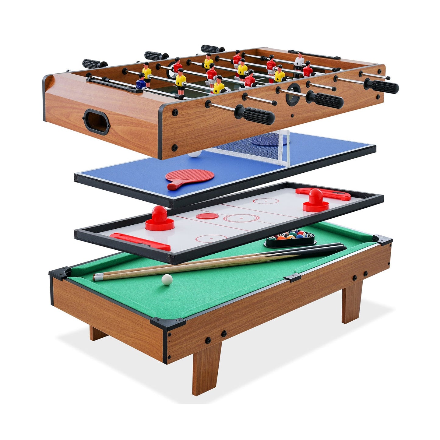 4 in 1 Combo Game Table Set Foosball Table with Billiards-Natural