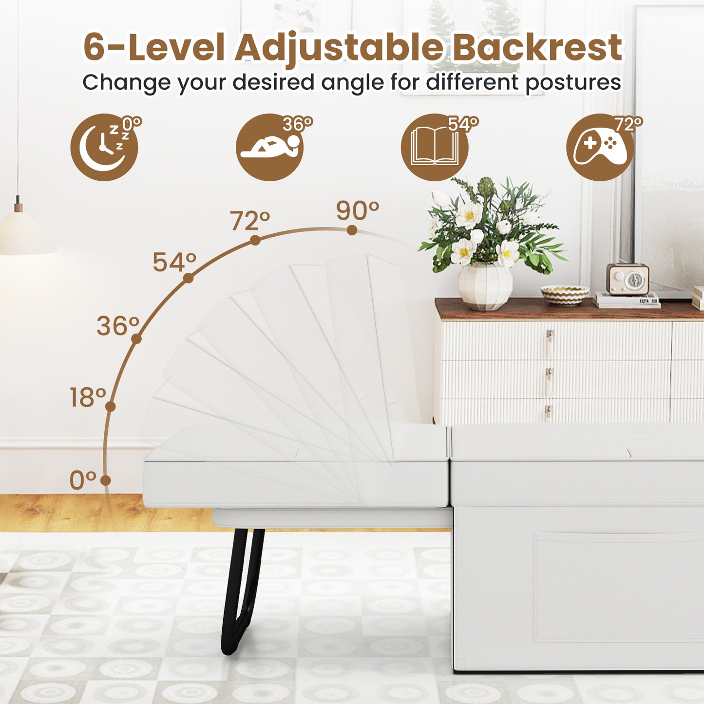 4-in-1 Foldable Sofa Bed Ottoman Convertible Sleeper Sofa Chair-White