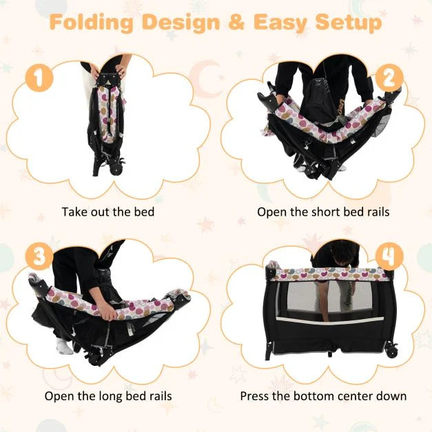 4 in 1 Portable Baby Nursery Center with Bassinet-Multicolor