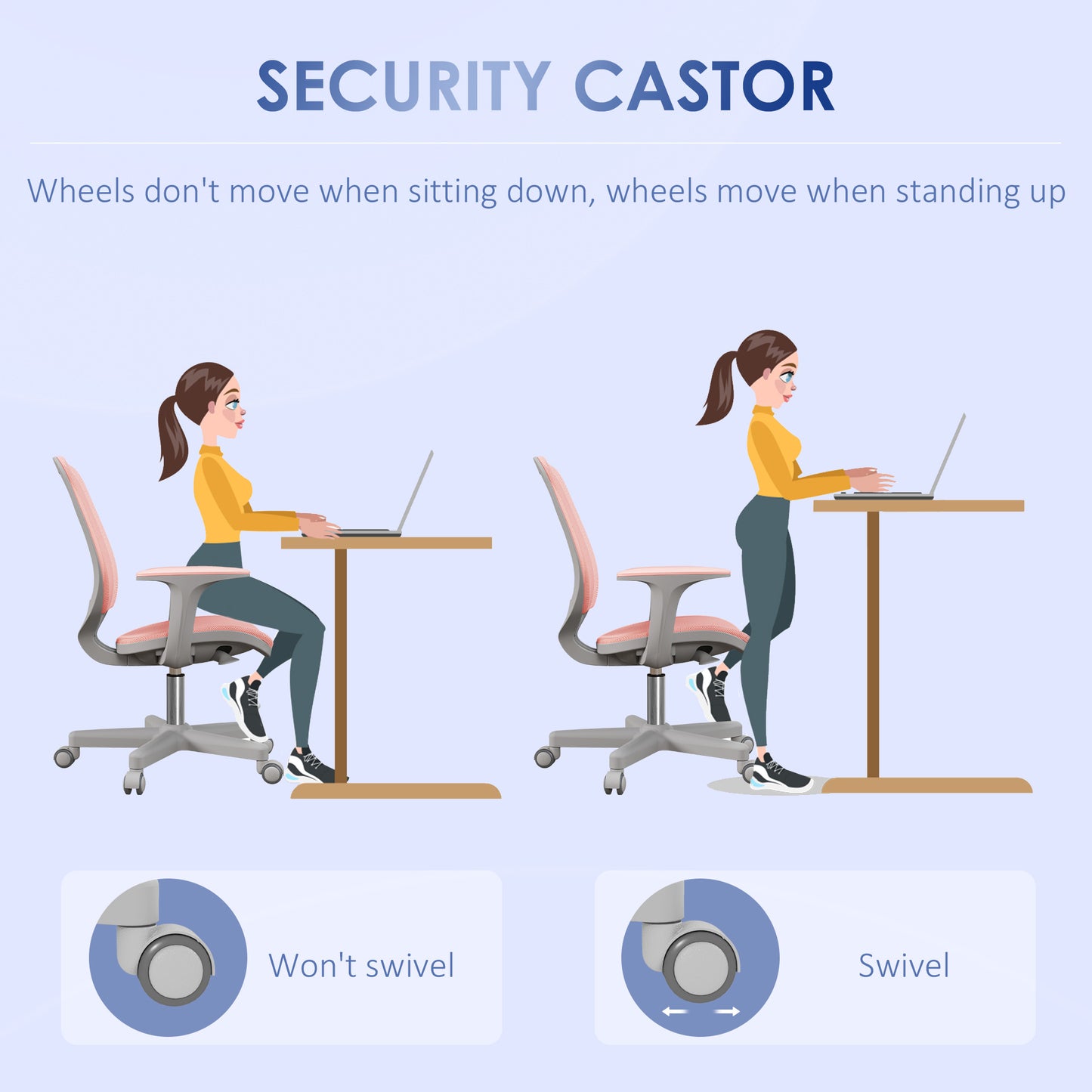 Vinsetto Office Chair, Breathable Mesh Swivel Desk Chair with Adjustable Height and 360 Degree Swivel Security Wheels for Home Office, Study, Pink