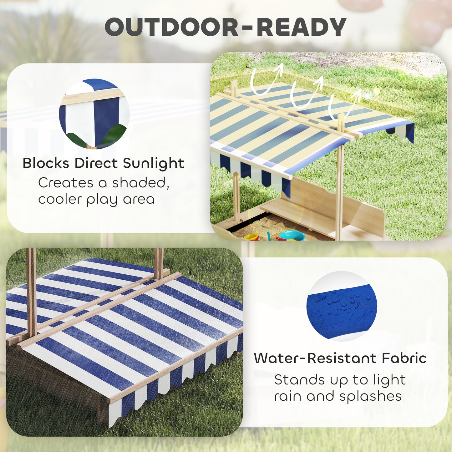 Outsunny Kids Square Wooden Sandpit, Children Sandbox Outdoor Playset