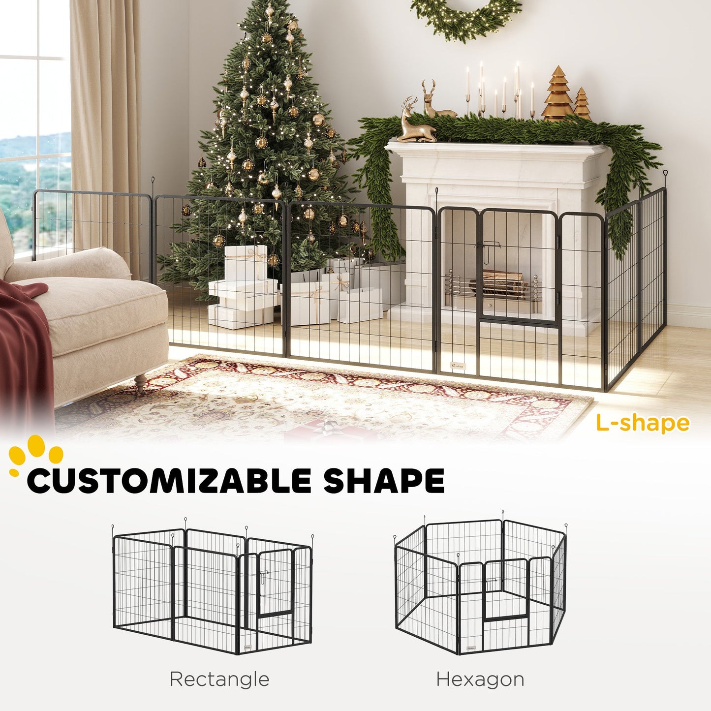 PawHut 6 Panels Dog Playpen, przenośny, odłączany kojec dla szczeniąt z drzwiczkami, dla średnich psów, 80 cm wysokości, czarny
