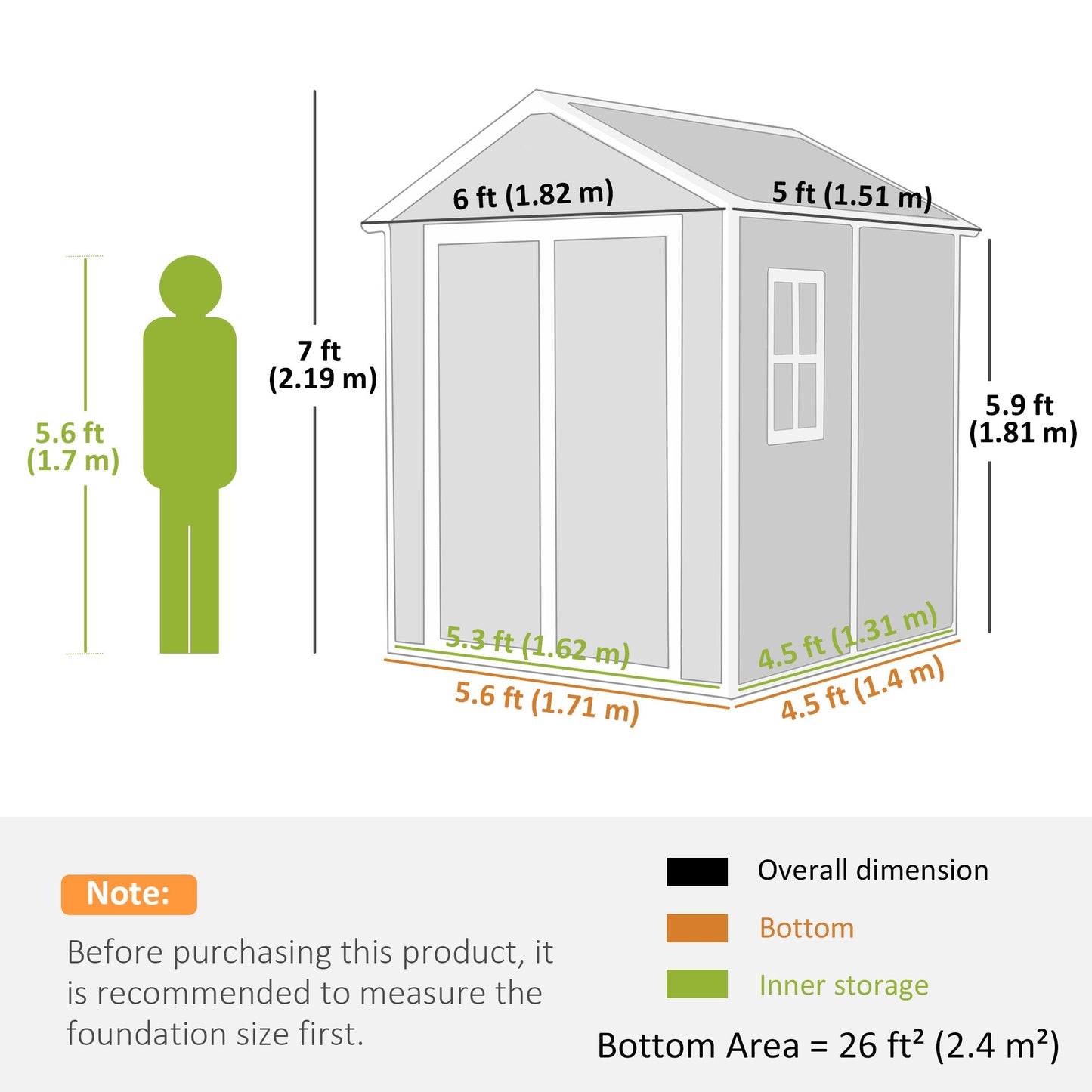 Outsunny 6 x 5ft Garden Shed, Plastic Shed with Floor, Window, Lockable Doors and Vents, Wood Effect Resin Tool Shed for Outdoor Patio, Dark Grey
