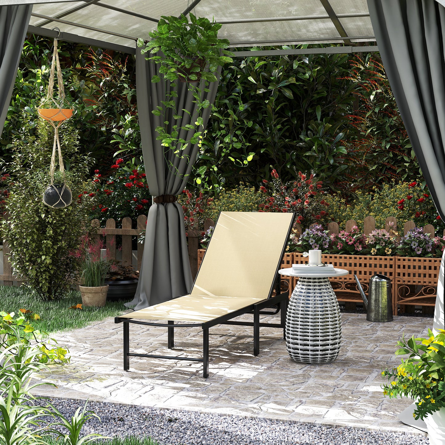 Leżak Outsunny Reclining Sun Lounger - Khaki