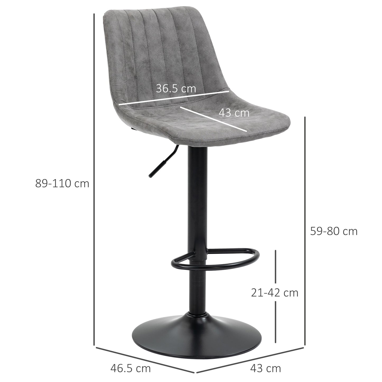 HOMCOM Adjustable Bar Stools Set of 2 Counter Height Barstools Dining Chairs 360¡ Swivel with Footrest for Home Pub, Grey