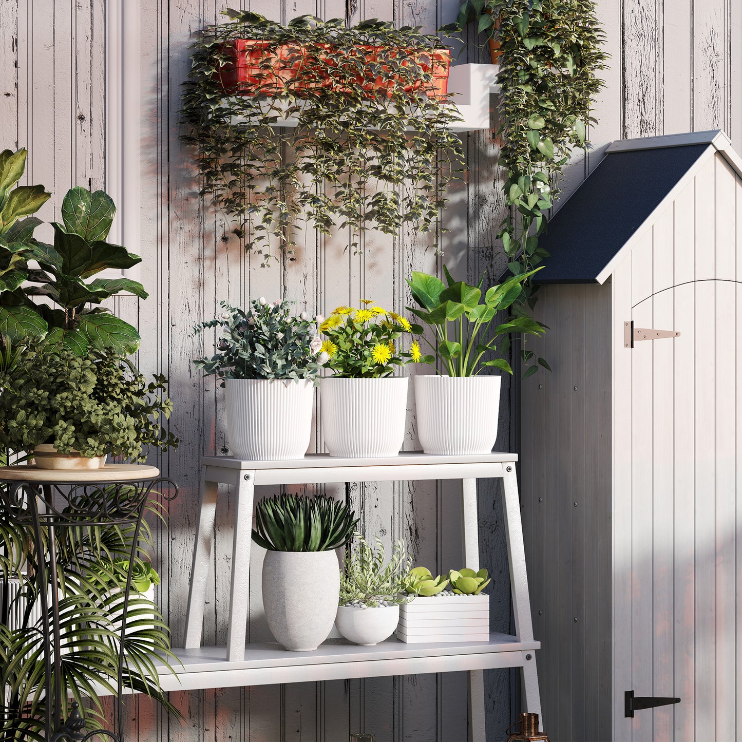 Outsunny Set of Three Ф22cm Planters - White