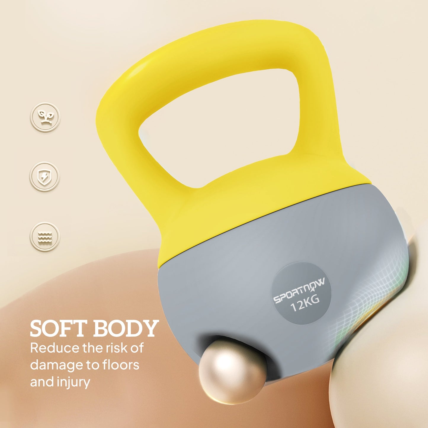 SPORTNOW 12KG Miękka odważnik Kettlebell, odważnik Kettlebell z uchwytem antypoślizgowym do domowej siłowni, podnoszenia ciężarów, treningu siłowego, żółty/szary