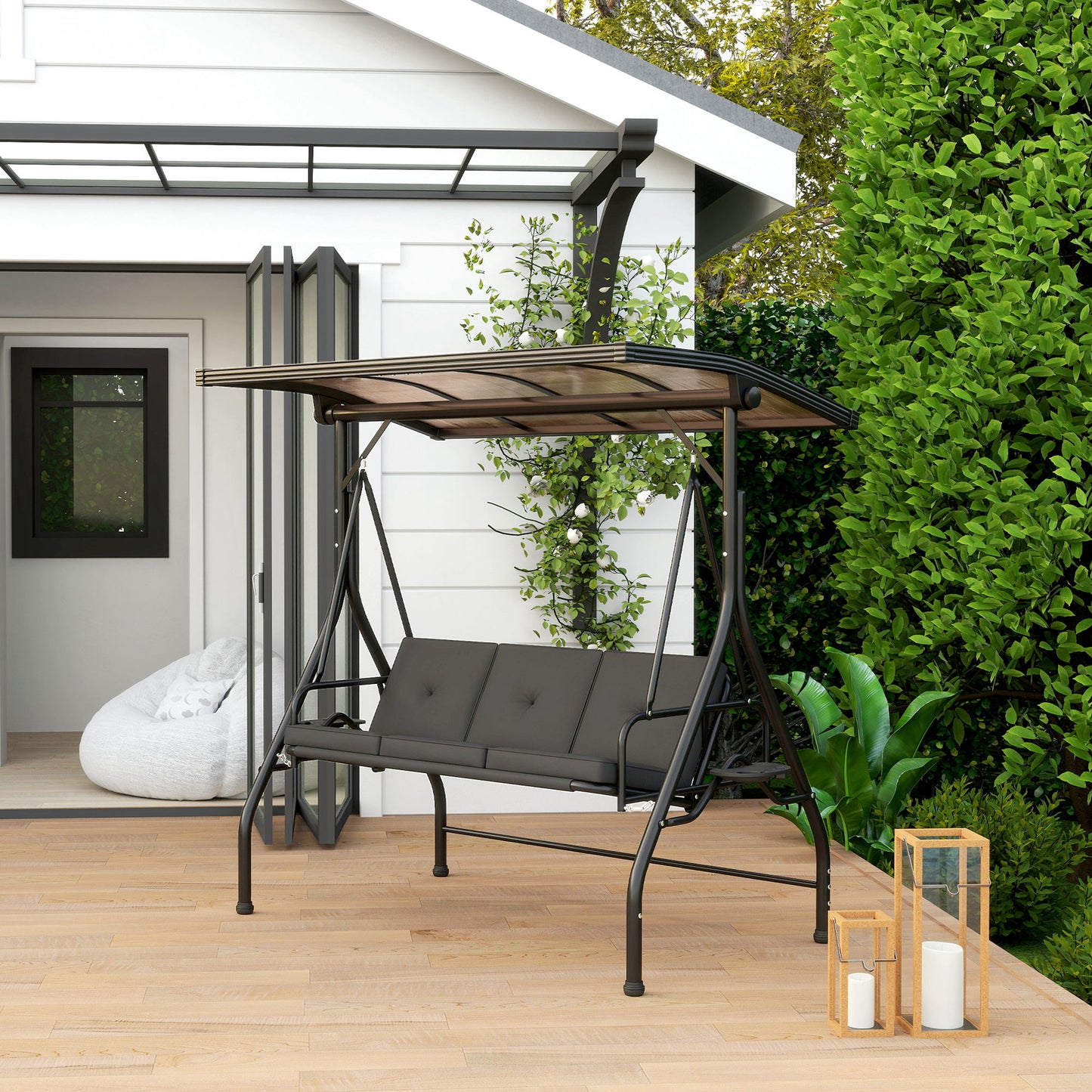 Outsunny Convertible Three-Seater Swing Bench Bed - Czarny