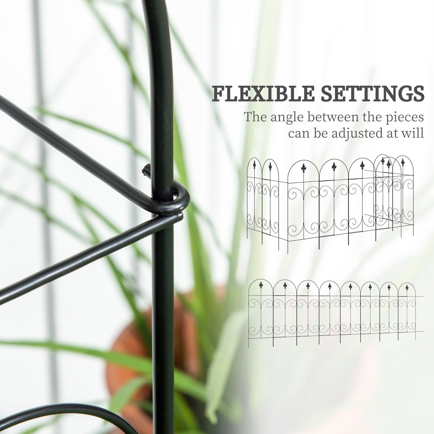 Outsunny Decorative Garden Fencing, 16PCs 44in x 25ft Outdoor Picket Fence Panels, Rustproof Metal Wire Landscape Flower Bed Border Edging, Black
