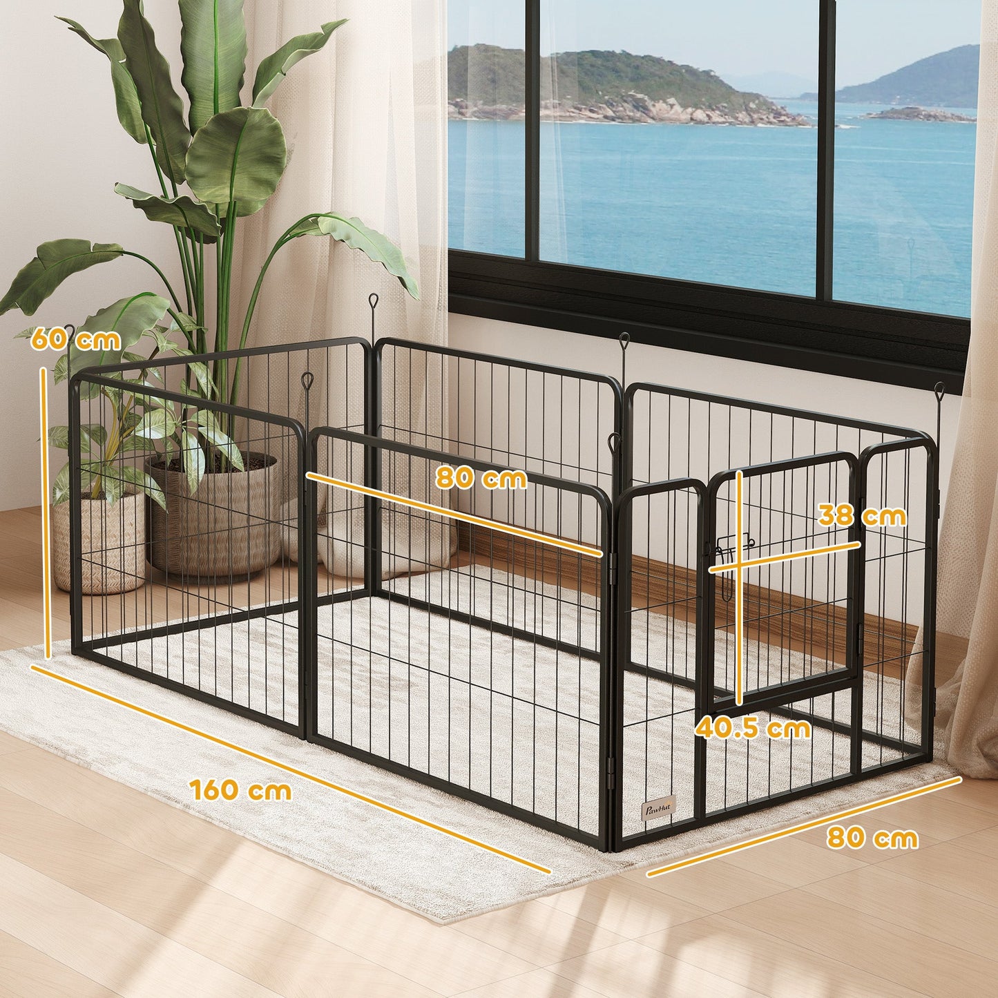 PawHut 6 Panels Dog Playpen, przenośny, odłączany kojec dla szczeniąt z drzwiczkami, dla małych psów, 60 cm wysokości, czarny