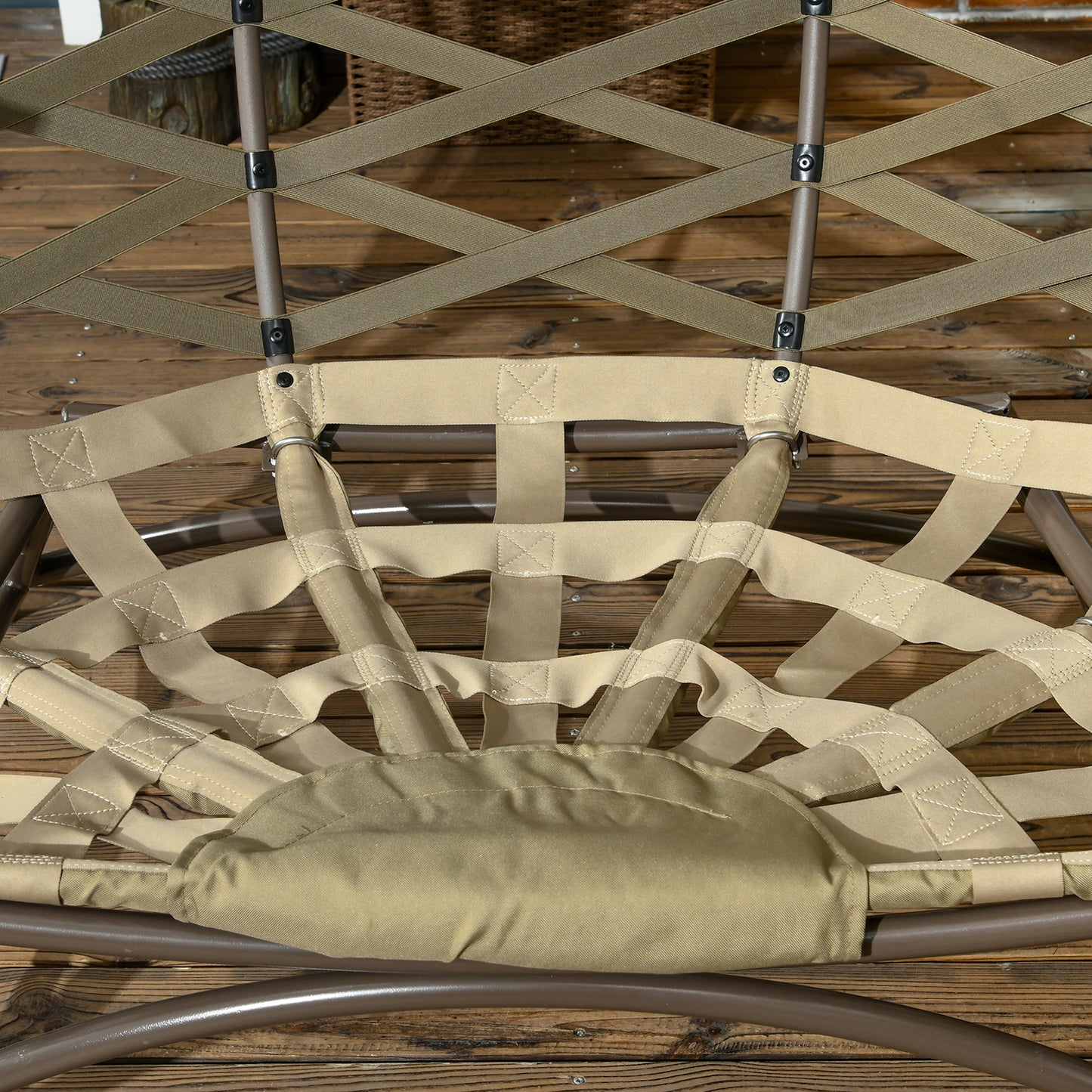 Fotel ogrodowy Outsunny 2-osobowy Egg Chair Outdoor, składany, pleciony, z poduszką i kieszeniami na kubki – khaki