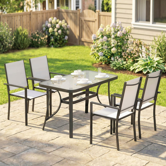 Outsunny Garden Dining Set for 4 with Umbrella Hole in Light Grey, image 2