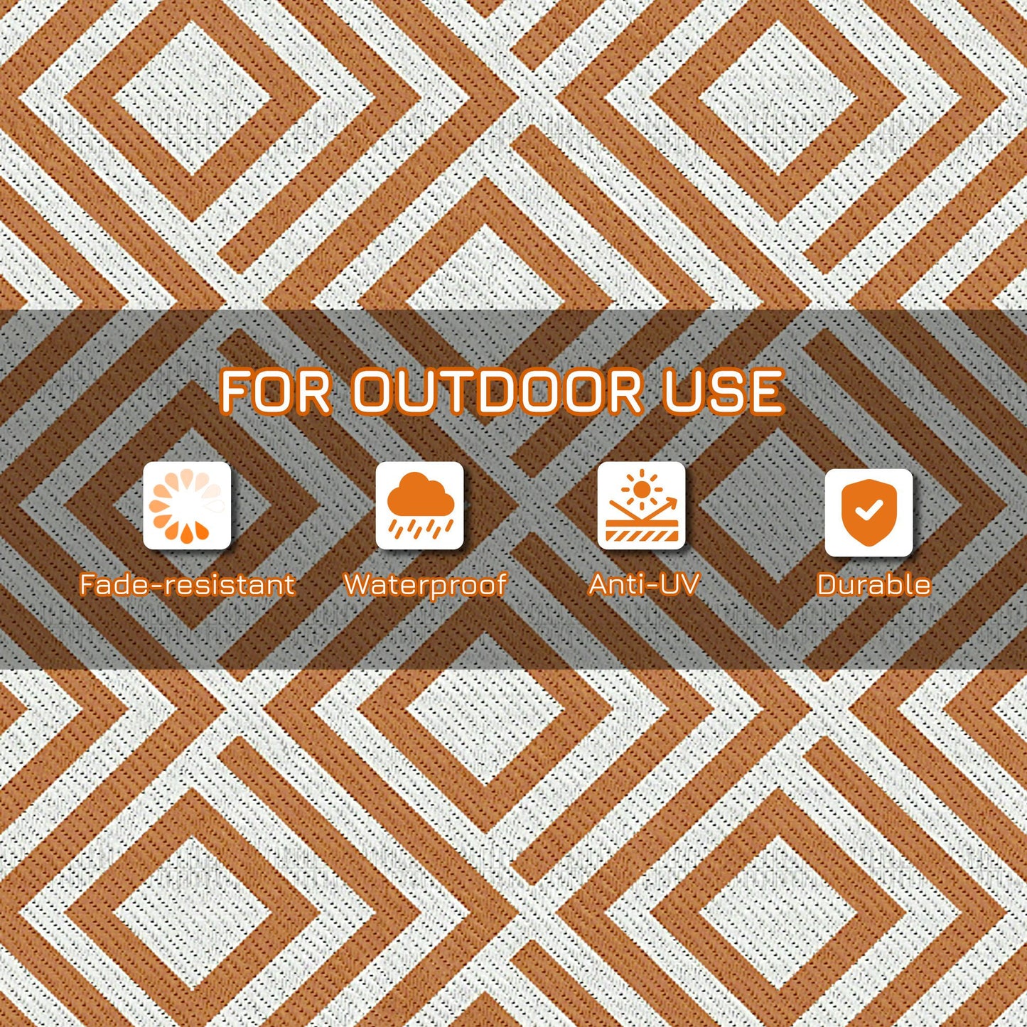 Outsunny Reversible Outdoor Rug, plastikowa mata słomiana z torbą transportową, kołki do mocowania na ziemi, do ogrodu, kempingu, pikniku, plaży, 182x274 cm, brązowy