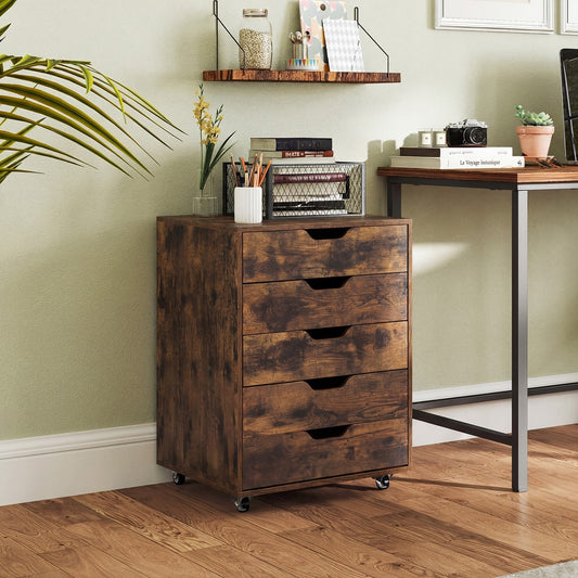 5 Drawer Chest with Lockable Wheels in Brown, image 2