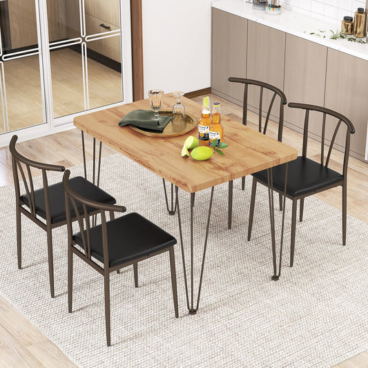 5-Piece Dining Table Set wuth Upholstered Seat and Metal Frame-Coffee