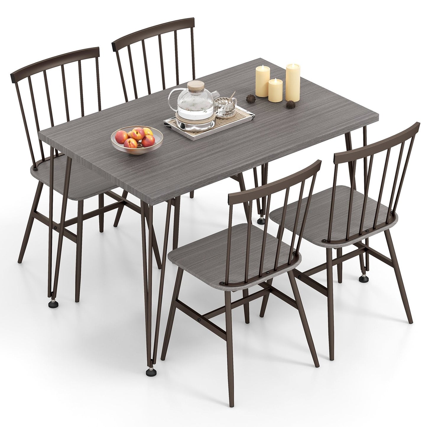 5-Piece Dining Table Set for 4 with Swivel Feet for Living Room-Grey