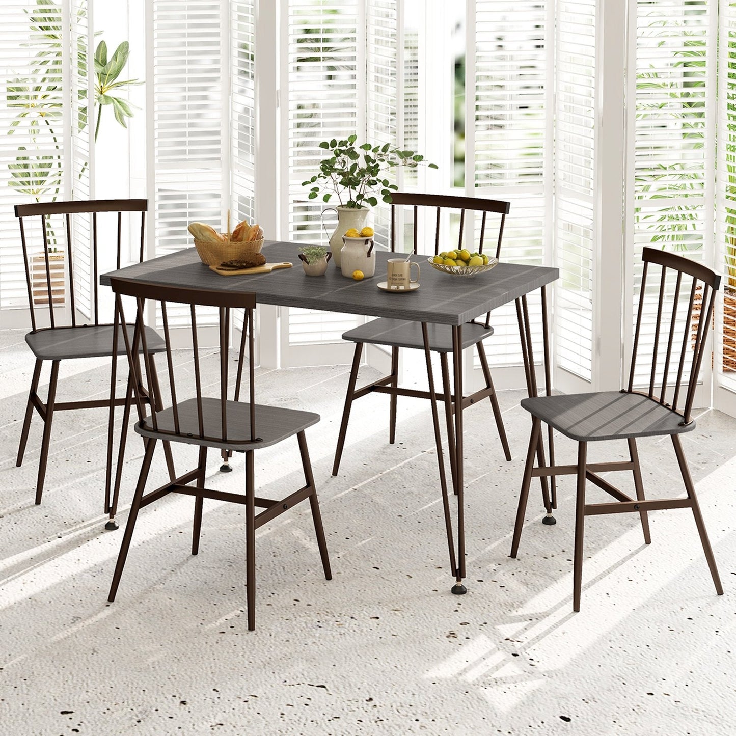 5-Piece Dining Table Set for 4 with Swivel Feet for Living Room-Grey