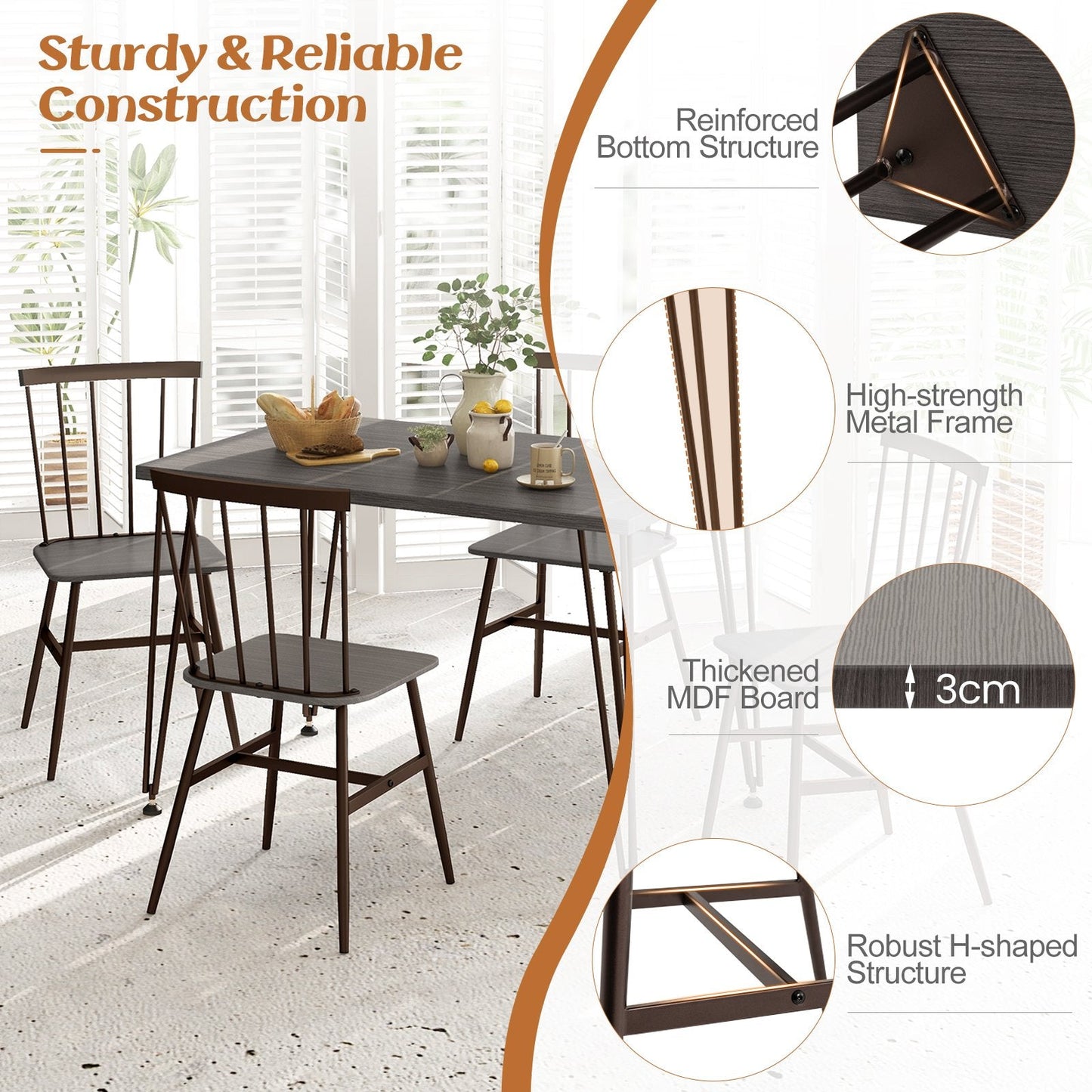 5-Piece Dining Table Set for 4 with Swivel Feet for Living Room-Grey