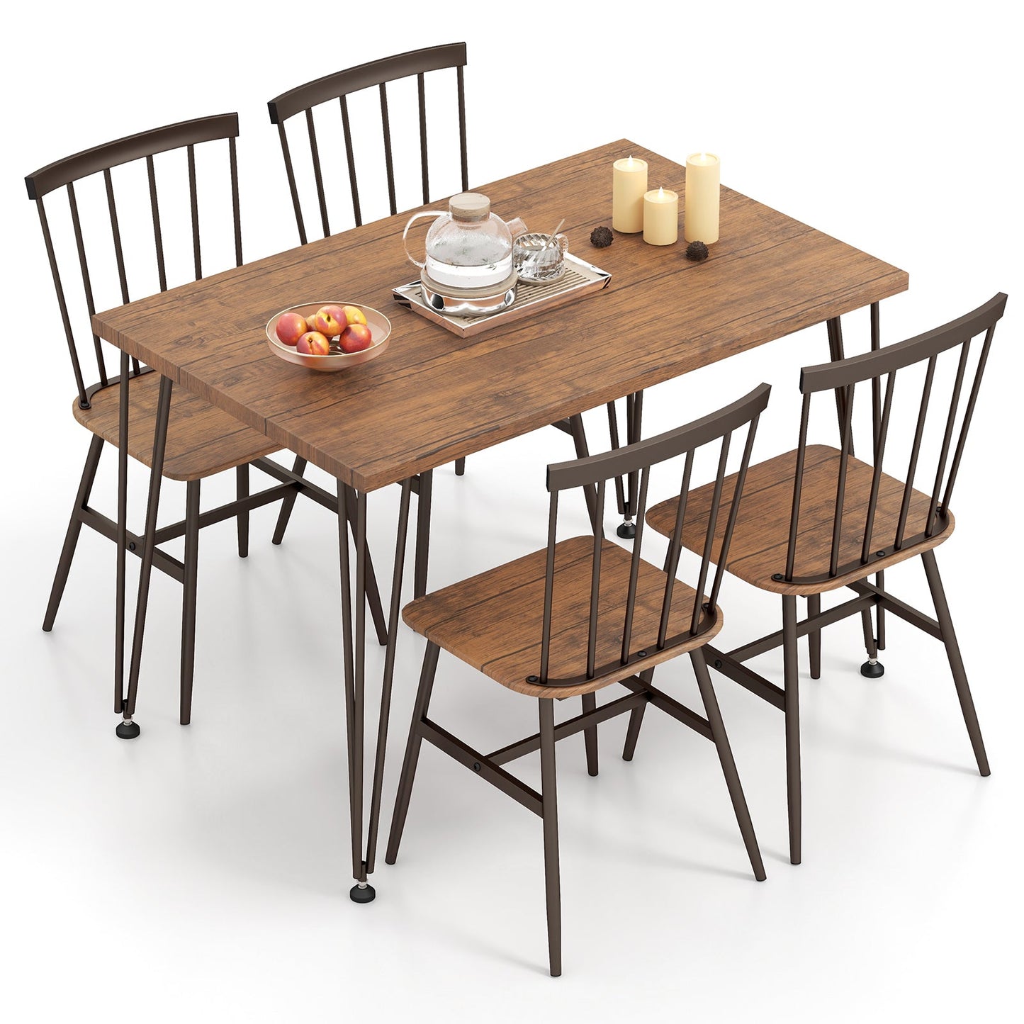 5-Piece Dining Table Set for 4 with Swivel Feet for Living Room-Walnut