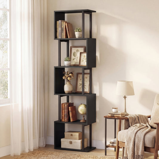 5-Tier Modern Bookshelf with Metal Frame for Home Office-Black