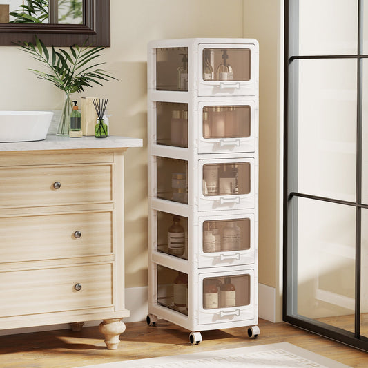 5-Tier Plastic Drawer Storage Organizer Rolling Cart with 5 Drawers
