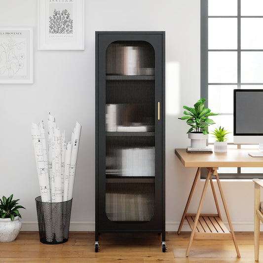 5-Tier Metal Storage Cabinet with Adjustable Shelves for Dining Room-Black