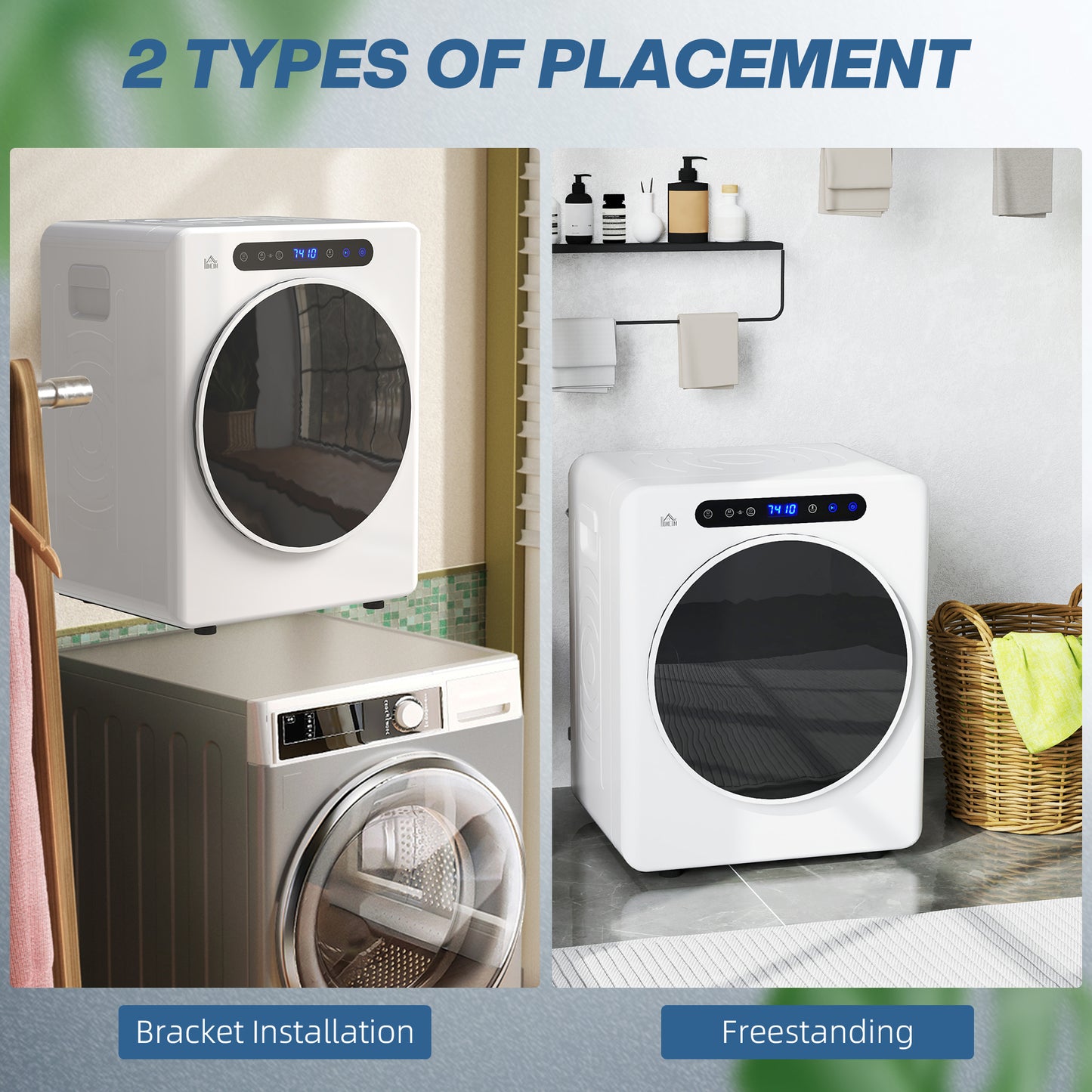 HOMCOM 4kg Vented Tumble Dryer, 1000W Compact Freestanding Front Tumble Dryer with Stainless Steel Tub, Timer, 6 Heat Settings, Small Portable Clothes Dryer, White