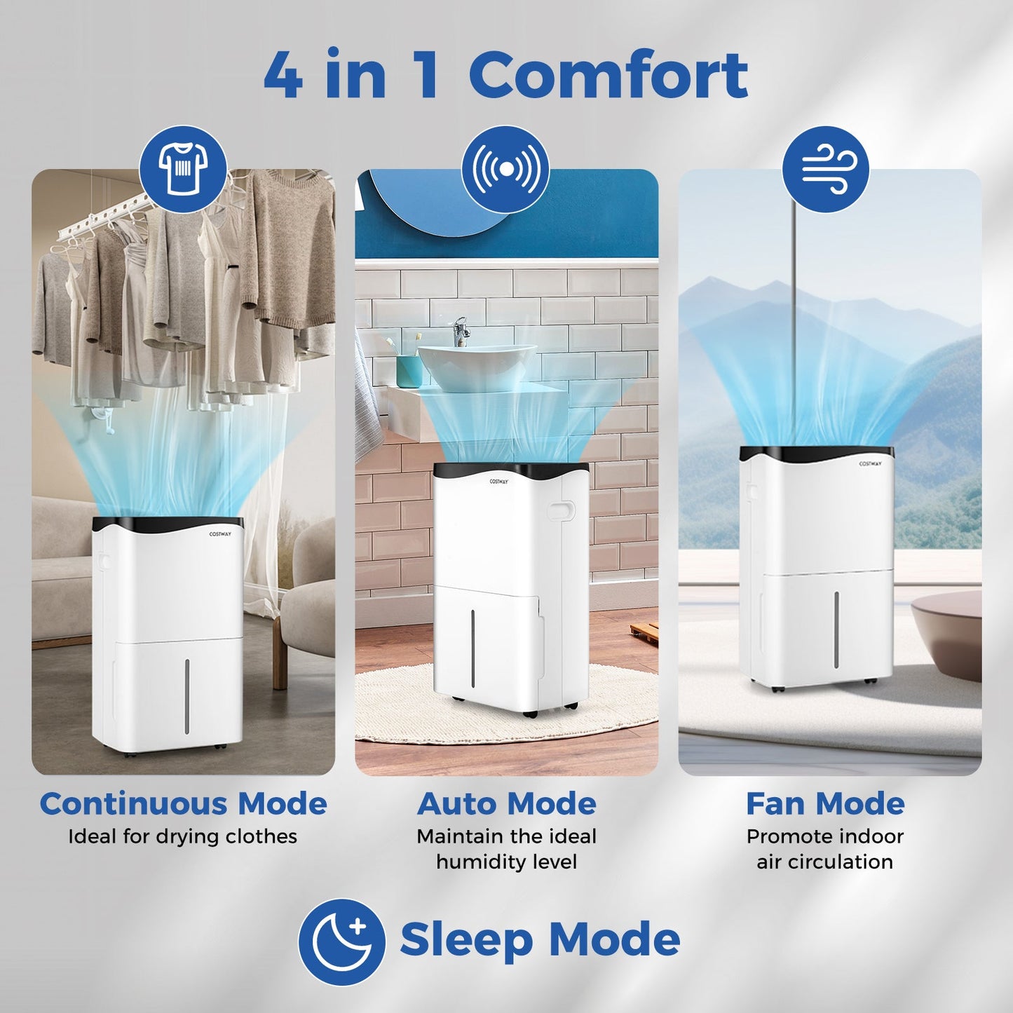 Portable 50L/Day Dehumidifier with App and Wifi for Home Damp-White