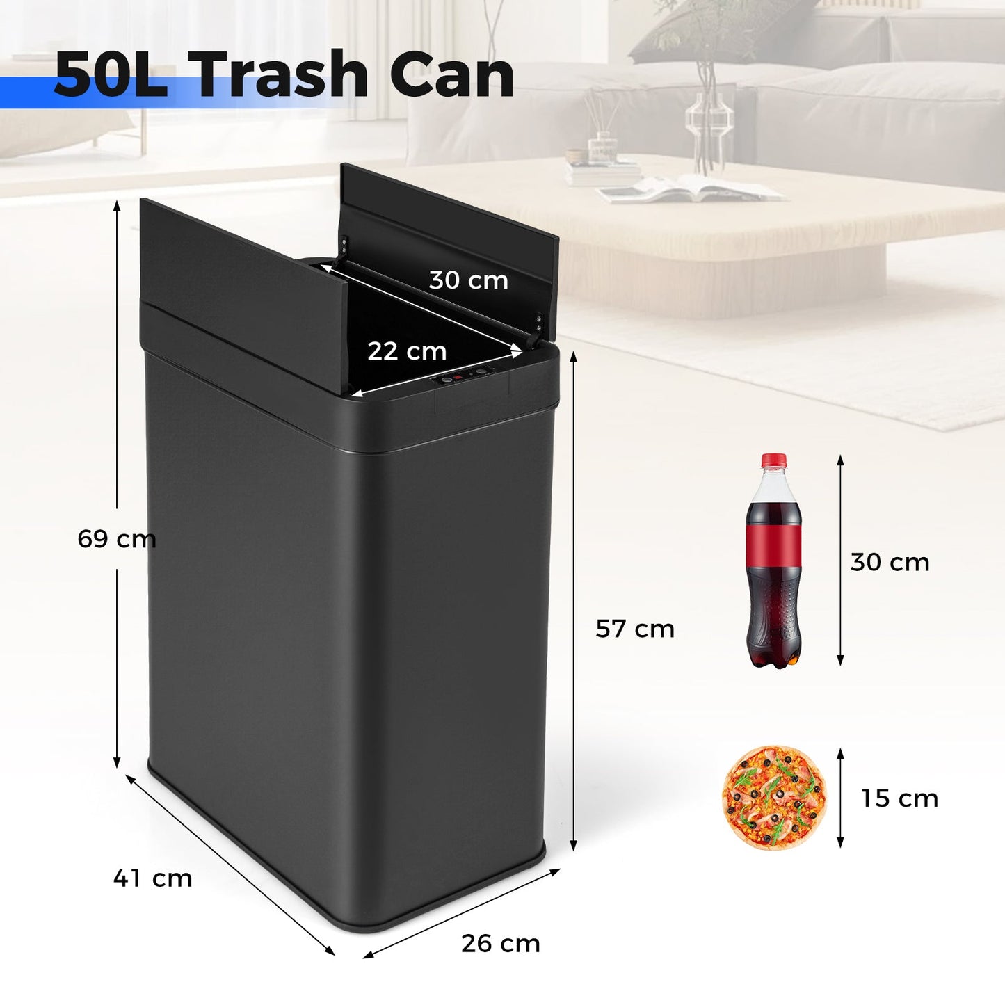 50L Slim Kitchen Trash Can with Wing Lids-Black