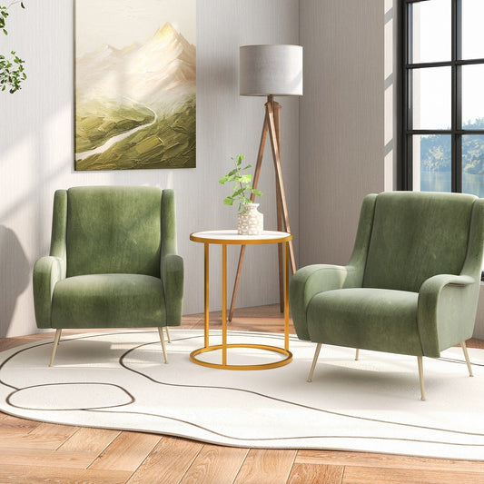 50 x 50 cm Marble Top Round Side Table with Golden Metal Frame-Golden-1 Piece