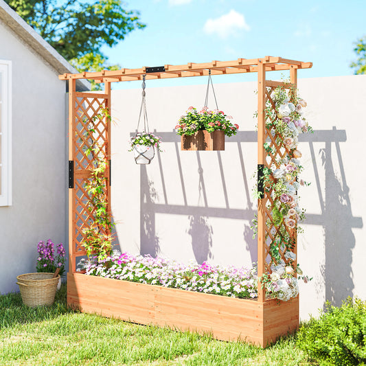 Outsunny Fir Wood Planter and Trellis Garden Bed in a Natural Wood Finish, image 2