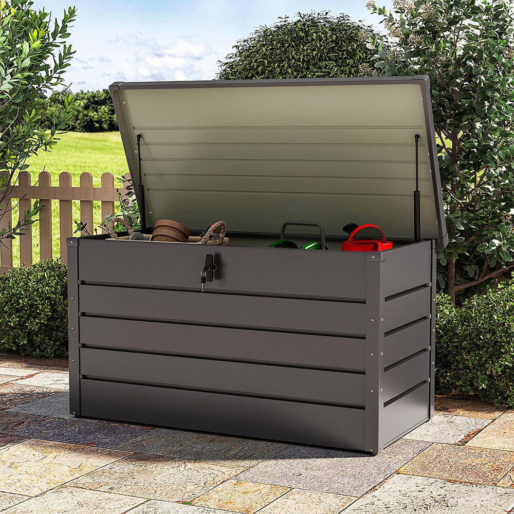 350L Grey Metal Outdoor Garden Storage Box Lockable