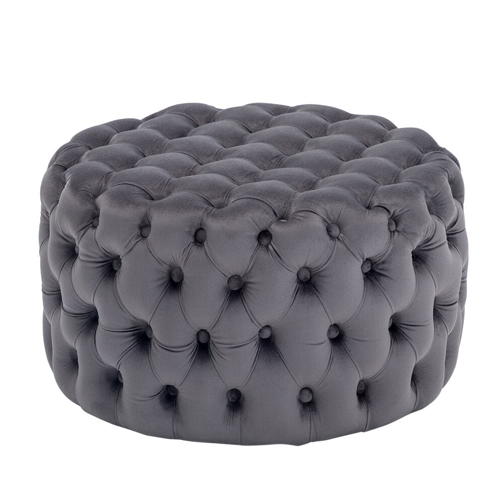 Round Velvet Upholstered Buttoned Footstool