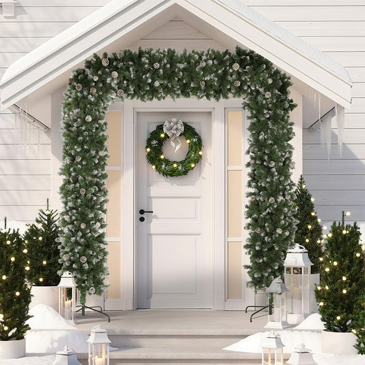 HOMCOM 8.2 ft Snow Frosted Christmas Tree Arch, Christmas Arch Doorway Decor with 2100 Tips and 96 Pinecones, Artificial Xmas Tree with Metal Stand for Indoor, Green