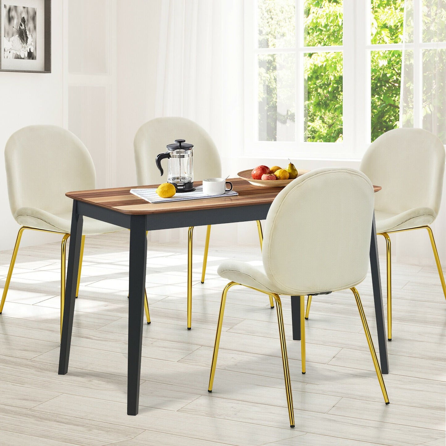 Set of 2 Velvet Dining Chair with Golden Finished Steel Legs-Beige