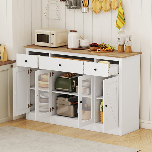 55” Large Buffet Sideboard Kitchen Storage Modern Coffee Bar Cabinet-White